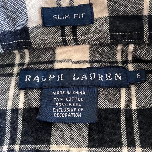 Ralph Lauren blue label cotton/wool button down plaid shirt w/beaded logo shield - Picture 6 of 11